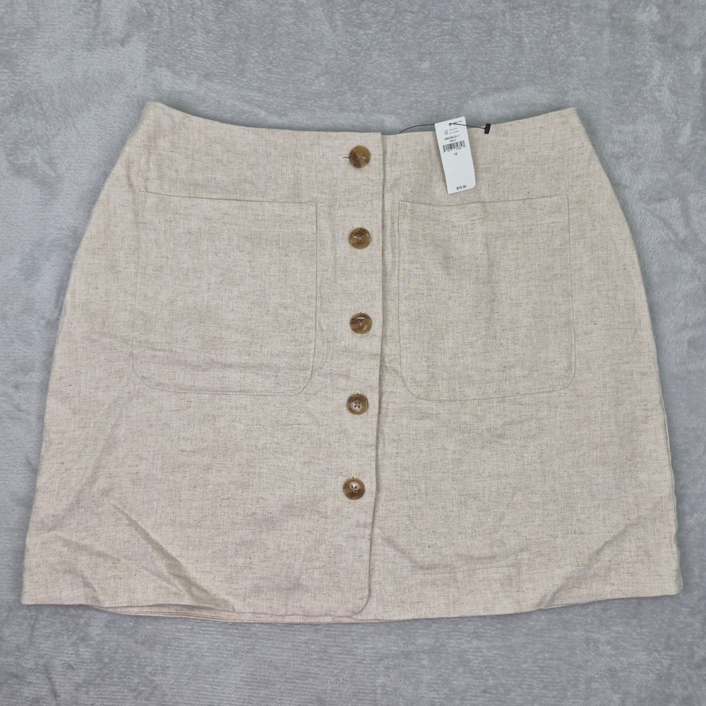 NWT Linen Blend 12 32 Banana Republic Women Beige Lined Button Front Mini Skirt